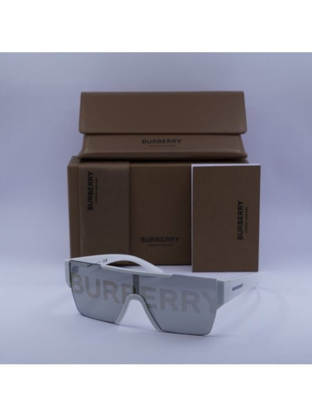 Burberry BE4291 3007/H Shield Sunglasses - White/Grey Tampo Burberry Silver - Picture 8 of 12